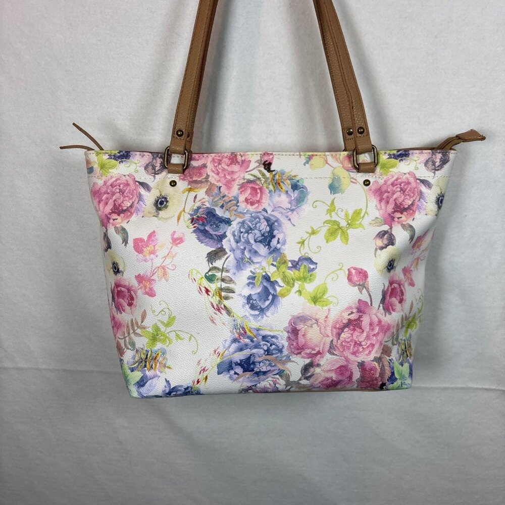 Great Condition Elliott Lucca Delphine Floral Tote Pink & White Purple - Picture 3 of 11
